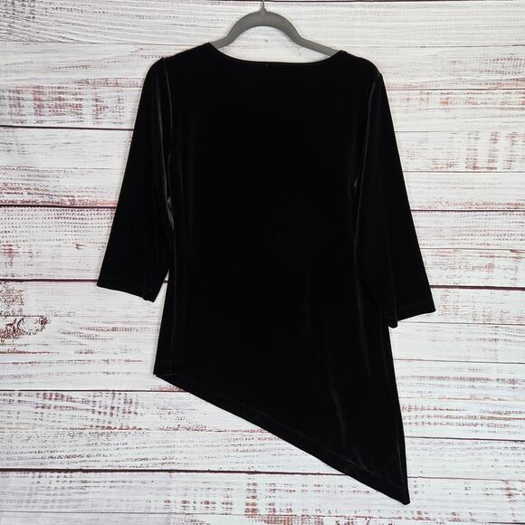 Chicos Traveler Black Sierra Velvet Sweater 1(M) Asymmetrical Hem Whimsigoth NWT - Picture 2 of 10